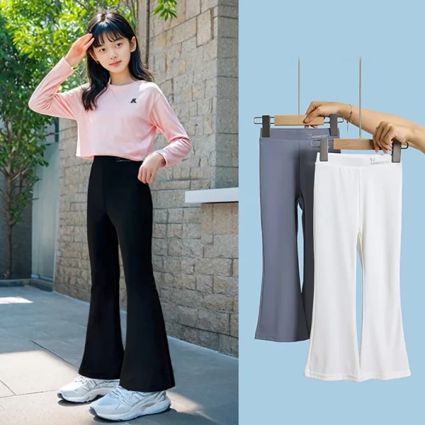Leggings micro svasati per ragazze, abbigliamento estivo fresco per bambini, tessuto di seta ghiacciata, comodi e traspiranti, pantaloni da yoga, leggings casual per bambini 3