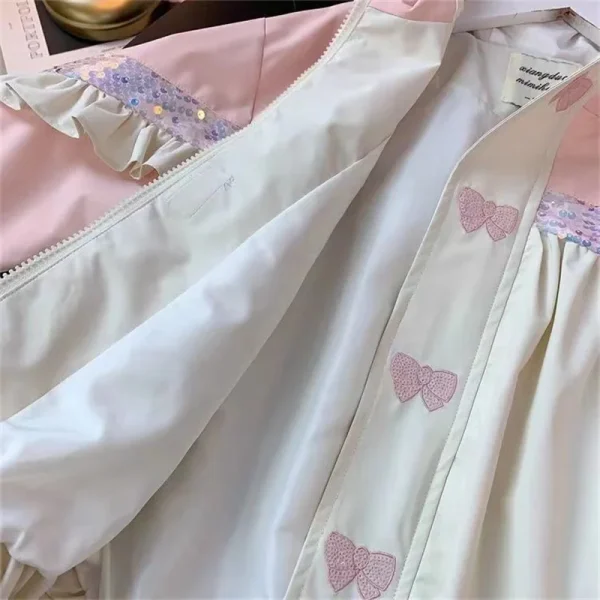 Trench per ragazze con paillettes Giacca moda primavera per bambini Pincess Bow Capispalla con cappuccio Nuovi bambini Autunno Abbigliamento casual 2-8 anni 4