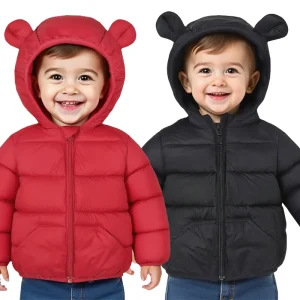 Autunno Inverno Moda Ragazze Ragazzi Piumino Solido Tenere al caldo Cappotto con cerniera con cappuccio per 2-6 anni Bambini Capispalla in cotone Panno per bambini 1