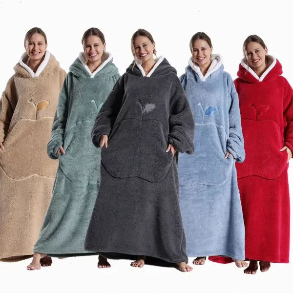 Nuove coperte indossabili extra lunghe Coperta invernale con cappuccio in flanella con maniche lunghe Uomo Donna Coperta calda per TV per adulti accogliente e morbida 6