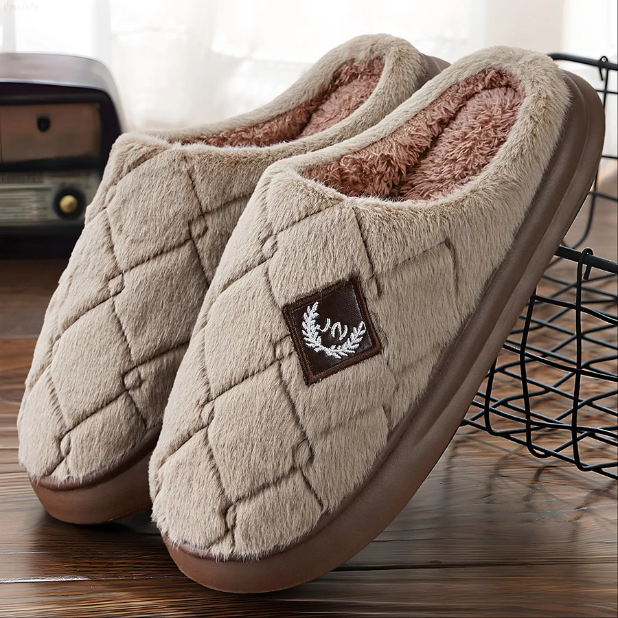 Pantofole da casa da uomo Pelliccia scozzese accogliente Memory Foam EVA Scarpe casual leggere Pantofole antiscivolo in peluche calde invernali di grandi dimensioni 3