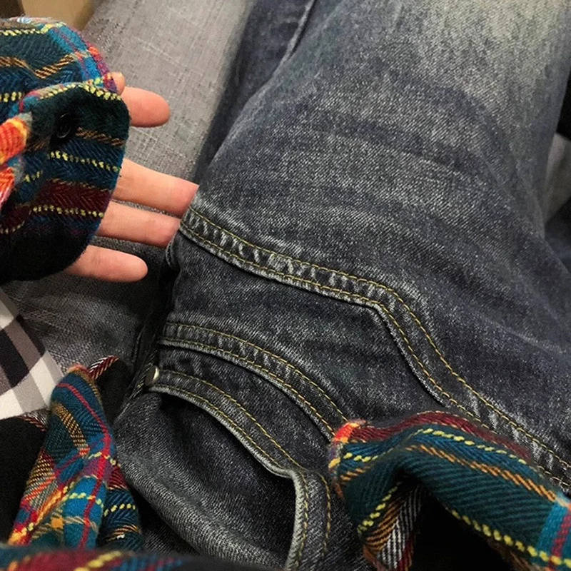 Y2K Spicy Girl Dark Series Jeans a gamba larga da donna New High Street Splicing Pantaloni svasati dimagranti a vita alta larghi 3