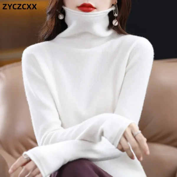 100% lana Merino Cashmere dolcevita maglione per le donne nuovo autunno/inverno tinta unita Pullover caldo maglione giacca per le donne 1
