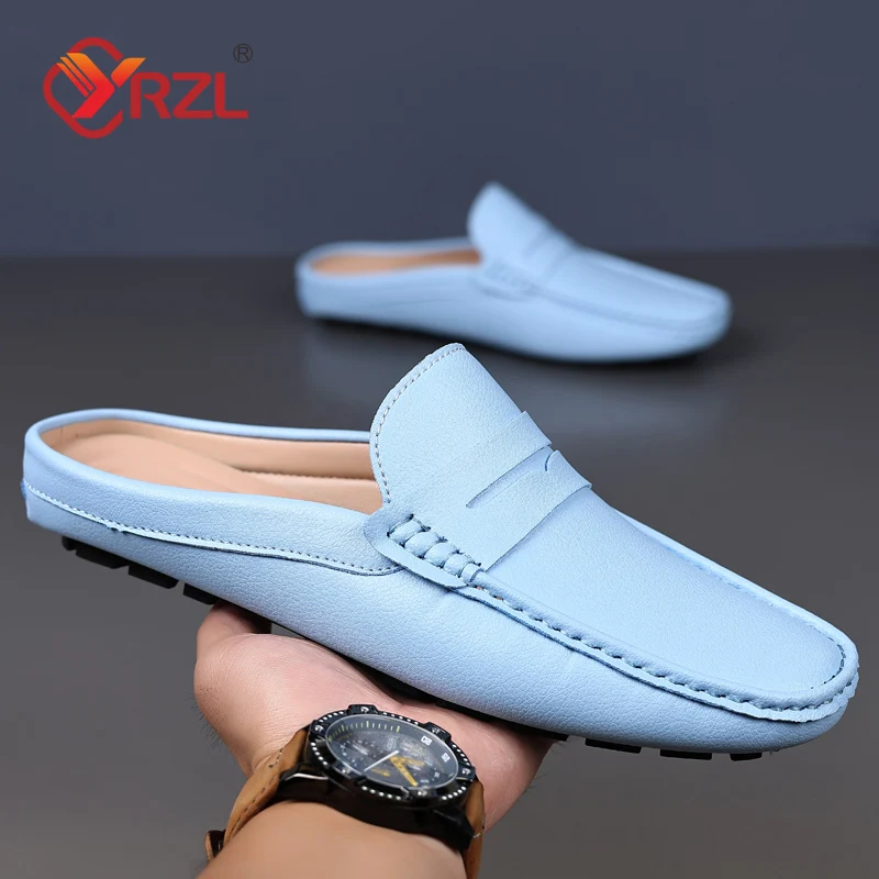 YRZL mocassini estate Slip on mezze scarpe per uomo pantofole in pelle PU Casual traspirante comodi mocassini mocassini scarpe Casual da uomo 4
