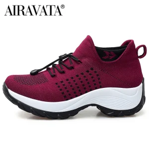 Scarpe da passeggio da donna Sneakers traspiranti con tessitura a mosca Scarpe casual antiscivolo 7 colori Taglia 35-45 1