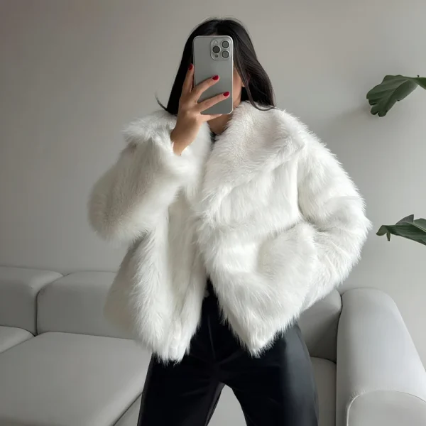 MUJER Cappotto in pelliccia sintetica Peluche soffice Giacca da donna 2025 Donna Autunno Inverno Novità in Capispalla Bianco Rosso Grigio Nero Miscele Cappotti 3
