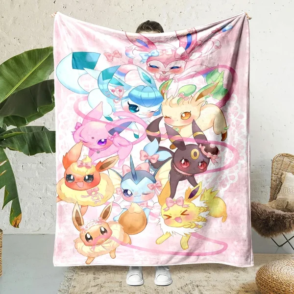 Pokemen-Eevee Cartoon coperta di flanella in stile giapponese morbida soffice coperta di peluche divano trapunta per ufficio tiro Picnic telo mare 6