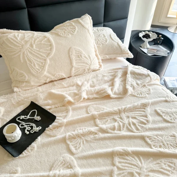 Lussuosa coperta jacquard con farfalla in chiffon, scialle morbido e accogliente in flanella, perfetta per divano o letto 4