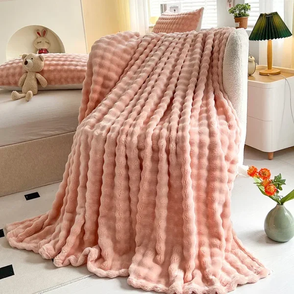1 pezzo di lusso in finta pelliccia di coniglio coperta morbida calda coperta soffice a strisce bianche per divano pisolino da ufficio singolo doppio plaid di peluche 6