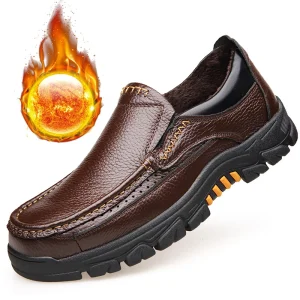 Derby Scarpe invernali da uomo in vera pelle calda peluche piatta antiscivolo calzature maschili di marca marrone suola spessa 3 cm 1