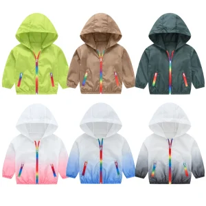 New Girls Sun Protective Jacket stile sottile primavera estate Little Princess Coat con cappuccio Zipper capispalla 3-12 anni abbigliamento per bambini 1