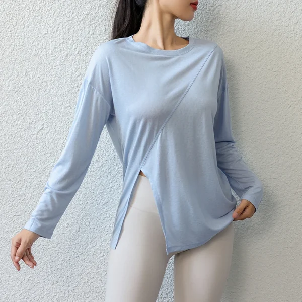 Top da Pilates Sexy delle nuove donne sciolto traspirante manica lunga Yoga Running Fitness Sportswear Upper 3