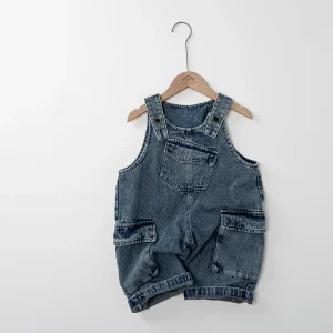 MILANCEL Nuovo Autunno Bambini Complessivo 1-6T Tinta unita Tasca grande Jeans per ragazze Versione coreana Pantaloni larghi in denim blu per bambini 1