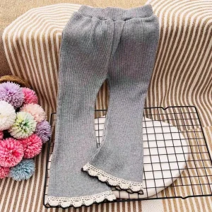 Pantaloni da ragazza con volant causale tutto-fiammifero solido adorabile e dolce primavera autunno elastico in vita alla caviglia taglio stivale stile principessa 1