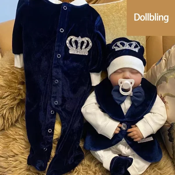 Set di abiti per pagliaccetto per bambini in velluto blu royal Set di vestiti per coperte per la reception di corone di lusso per la scuola materna di casa di benvenuto 2
