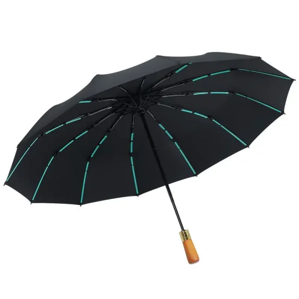 Ombrello completamente automatico da 72 ossa per uomo, grande, pieghevole, nero, di fascia alta, con manico in legno 5