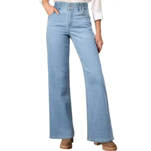 Pantaloni a gamba larga in denim da donna Jeans leggeri Design a vita alta lavato blu Versione ampia Comodo da indossare ogni giorno alla moda 1