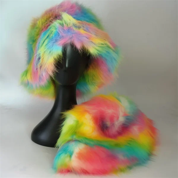 1 pz inverno cappello a secchiello in pelliccia sintetica caldo soffice peluche colorato morbido cappello invernale personalità pelliccia cappelli da pescatore per le donne cappello di peluche 4