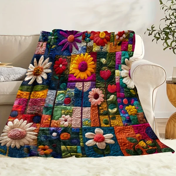 Coperta trapuntata floreale bohémien - Stampa floreale disegnata a mano, morbida flanella di poliestere per divano/letto/viaggio, regalo per tutte le stagioni per la famiglia 5