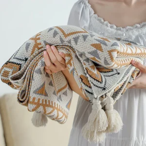Coperta parasole Navajo, comoda e morbida, lavorata a maglia, bohémien, per ufficio, aria condizionata, coperta per divano per tutte le stagioni