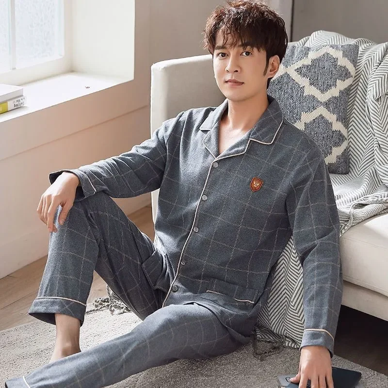 Pigiama autunno 100% cotone da uomo comodo a maniche lunghe taglie forti abito da casa per adolescenti per il tempo libero all'aperto può essere indossato all'esterno 6