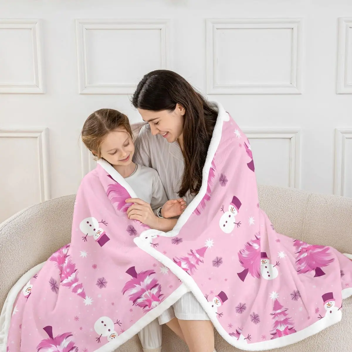 Coperta in pile di buon Natale Coperta Sherpa per albero di Natale e pupazzo di neve per bambini Donne Uomini Peluche Fuzzy Fiocco di neve 5