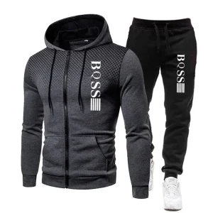 Tuta con stampa di moda per uomo Felpa con cappuccio con cerniera e pantaloni sportivi Due pezzi Abiti da uomo Casual Fitness Jogging Set sportivi 1