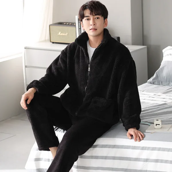 Nuovo autunno inverno da uomo colletto alla coreana cerniera spessa manica lunga velluto corallo abito da casa amanti pigiama comodi indumenti da notte da uomo 1