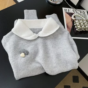Maglioni lavorati a maglia con risvolto autunnale donna inverno morbido caldo pullover casual Y2K maglioni femminili larghi semplici tutti abbinati nuovi 1