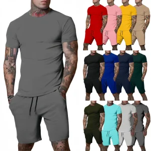 Tuta sportiva estiva all'aria aperta alla moda e casual T-shirt traspirante da uomo pantaloncini tuta casual e alla moda in due pezzi 1