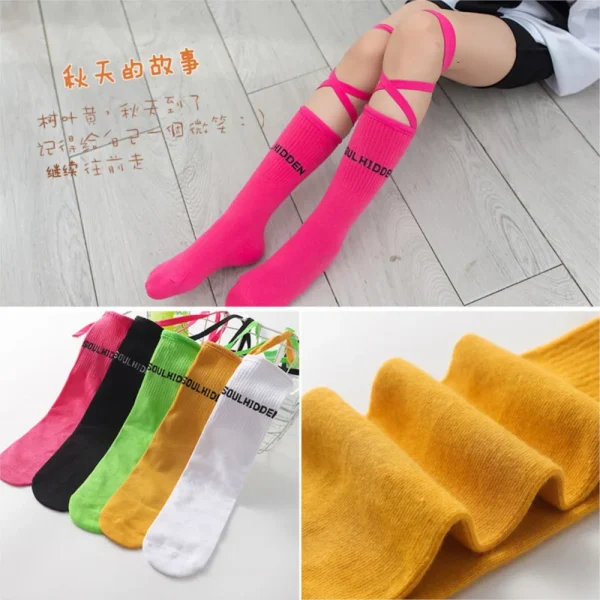 Nella marea primaverile e autunnale legare calzini in calzini a tubo per bambini calzini crus calze legate a mezzo tubo di colore fluorescente 3