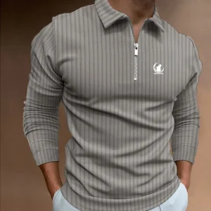 Abbigliamento uomo nuova Polo a righe con cerniera a maniche lunghe. 1