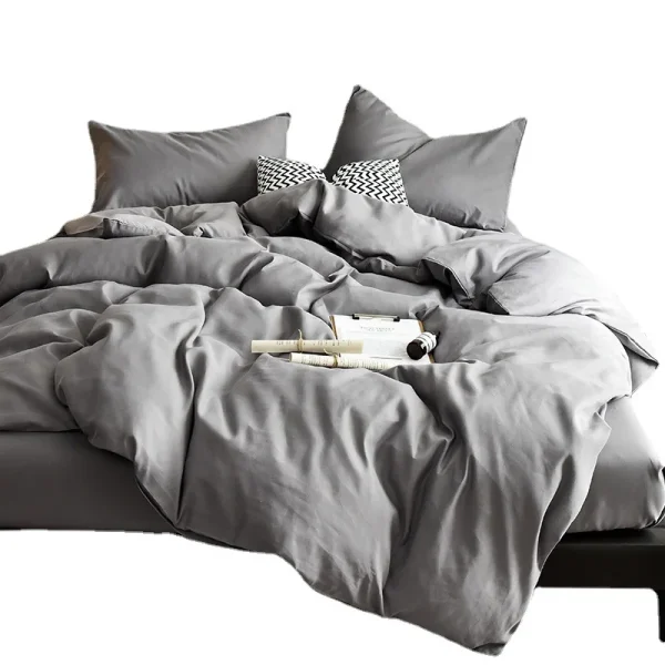 Set di quattro pezzi di lenzuola per dormitorio, copripiumini, copripiumini spazzolati fronte-retro su un letto in cotone, lavati con acqua 5