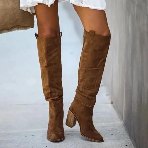 Stivali da Cowboy lunghi al ginocchio retrò Vintage Casual moda donna stivali con tacco quadrato donna 1