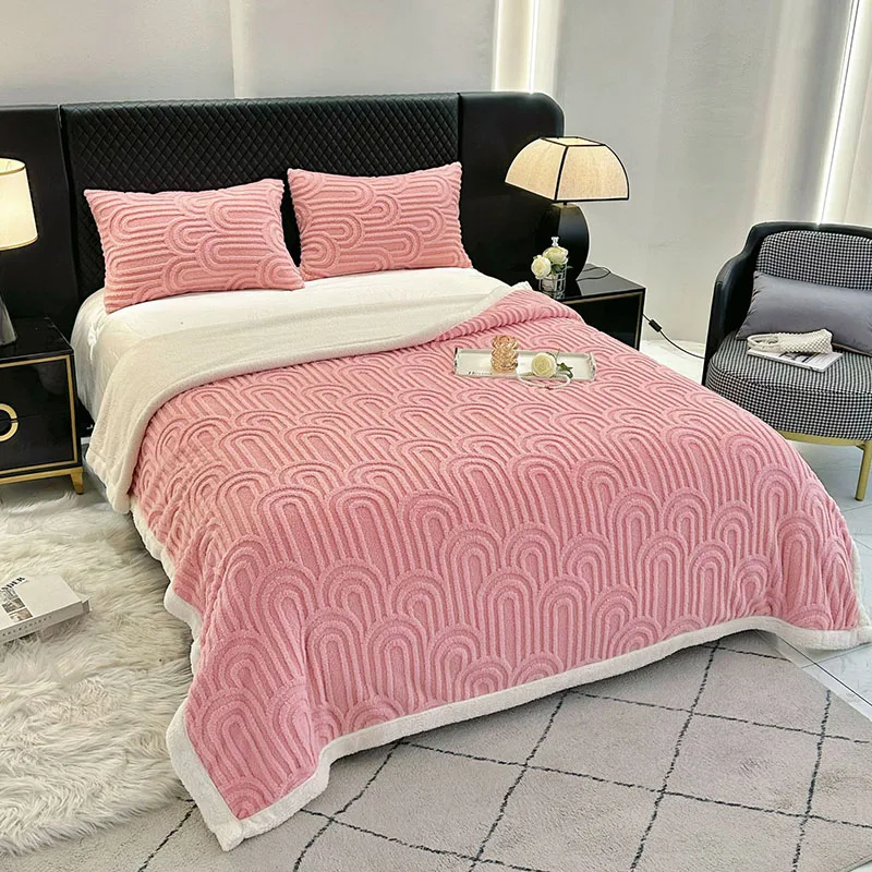 Coperta in peluche jacquard ad arco in flanella a doppio strato, calda e spessa, in pile di corallo, trapunta invernale, per dormire, delicata sulla pelle nuda 2
