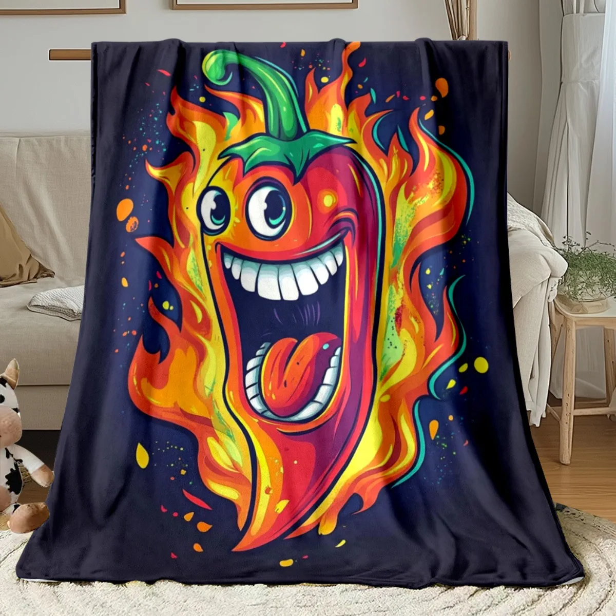 1 coperta in flanella con design Fiery Chili Pepper Face: leggera, morbida e calda per divano, campeggio, soggiorno, ufficio, sedia e 2