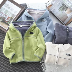 Cappotto con cappuccio in pile polare per bambini Autunno Primavera Sport Casual Felpe con cerniera per bambini per ragazzi 2-12 anni vestiti 1