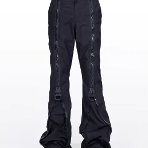 Mauroicardi Autunno Freddo Nero Flare Pantaloni per Le Cerniere Da Uomo Dark Academia Estetica Vestiti Streetwear Piano Lunghezza Pantaloni 2023 1