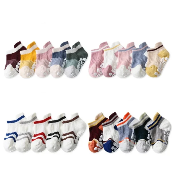5 paia di calzini antiscivolo per bambini in cotone per bambini, ragazzi, bambine, calzini estivi per bambini, inverno, primavera, 0-8 anni 2