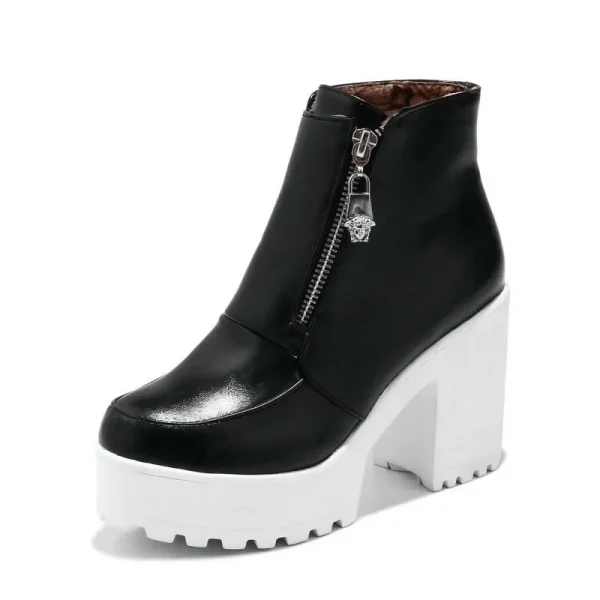 Stivaletti con plateau bianco nero per donna stivali con tacco alto donna Zip autunno inverno stivaletti stivali donna scarpe scarpe da donna 6