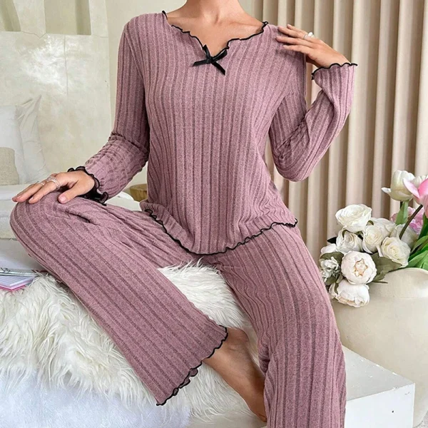 Pigiama a costine da donna autunno inverno pigiama a costine set top a maniche lunghe e pantaloni lunghi set da 2 pezzi abbigliamento da casa casual pigiama 4