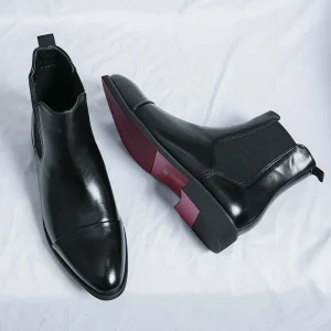 Stivaletti Chelsea da uomo Stivali da uomo slip-on con punta tonda e suola rossa in PU Spedizione gratuita Taglia 38-46 Scarpe da uomo 1
