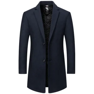 BROWON Marca 2025 Cappotto invernale elegante di lana Uomo Addensare Colore blu scuro Smart Casual Cappotto lungo da esterno per uomo Wollmantel 1