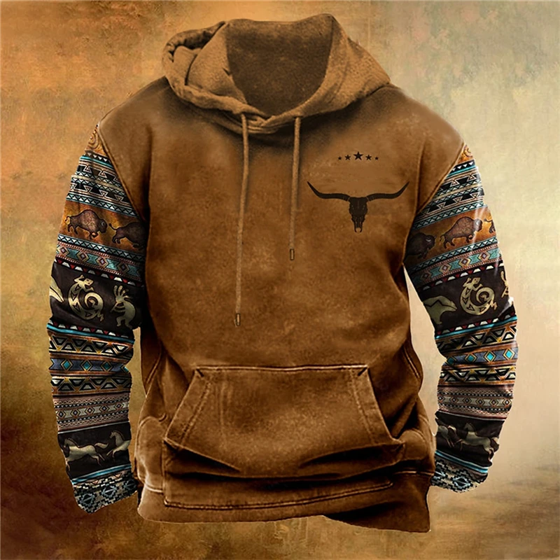 2026 Felpa con cappuccio da uomo etnica vintage maglione da esterno traspirante Casual Streetwear maniche lunghe stampa moda Ropa Barata 2