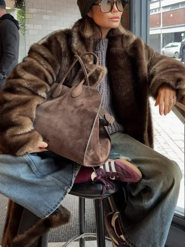 Cappotti lunghi da donna in pelliccia sintetica Cappotto allentato a maniche lunghe con risvolto Lady Nuovo quotidiano elegante Casual High Street Capispalla invernale caldo 2025 5