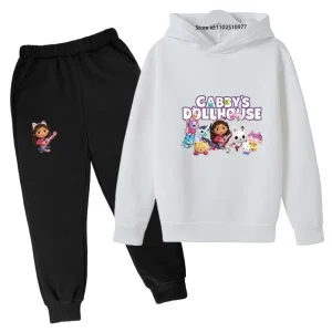 Gabby's Dollhouse Bambini Cartoon Cute Print Primavera Autunno 2 pezzi Felpa con cappuccio + Pantaloni da jogging Tute 3-13 anni Ragazzi Ragazze Set di vestiti 1