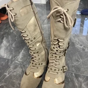Stivali skinny da moto retrò con cinturino super cool da donna Stivali da lavoro con cerniera laterale a tubo alto piatto con punta tonda 2025 1