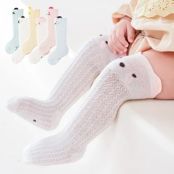 Primavera Estate Bambini Neonate Ragazzo Calzini alti al ginocchio traspiranti Calzini lunghi in rete di cotone Abbigliamento per bambini Calze per cartoni animati per bambini 3
