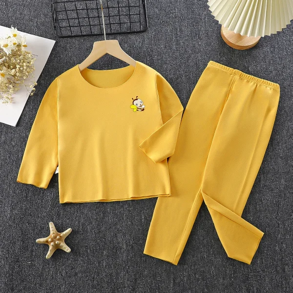 Pigiama caldo per bambini Completo Pigiama per adolescenti Homewear Autunno Inverno Ragazzi Solid Traceless Biancheria intima termica Vestiti per ragazze 0-12Y 3