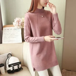 Elegante colletto alla coreana tinta unita pieghe perline maglioni abbigliamento donna 2023 autunno inverno pullover Casual larghi top coreani 1